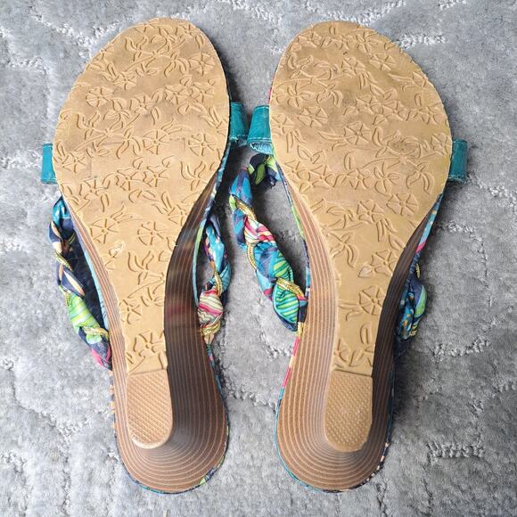 REFRESH TEAL FLORAL KITTEN HEEL THONG SANDALS WOMENS SIZE 6.5 - Picture 7 of 10